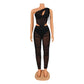 Women's Fashion Sexy Mesh See-through Irregular Top Two-piece Suit