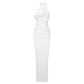 New Style White Ribbon Flower Halter Long High Sense Dress