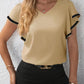 Women's Fashion Ruffle Sleeve Solid Color And V-neck T-shirt