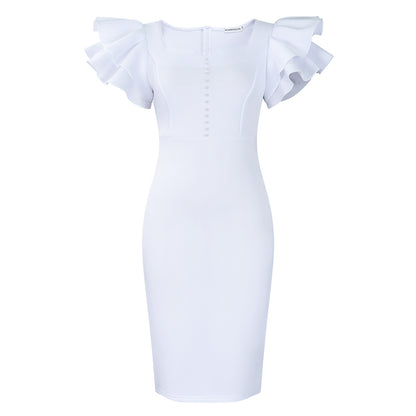 Fashion Women's Wear Beaded Ruffle Sleeve Sheath Dress