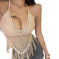 Summer New Sneaky Design Sexy Backless Seaside Holiday Halter Knitted Short