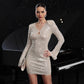 Sequin Nail Bubble Beads Front Chest Hollow Slim Slit Long Sleeve Dress