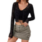 European And American Elegant Women's Transparent Mesh Flocking Front Lace-up Top