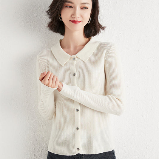 Polo Collar Slim Fit Slimming Long Sleeves Top Breasted Cardigan