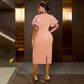 Water Soluble Lace Short Sleeve Satin Stitching Sleeves High Waist Slit Party Dress Skirt