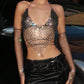 Fishnet Rhinestone Sling Top Two-piece Stitching