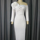 Elegant Bell Sleeve Three-dimensional Flower Dress Back Slit Dress