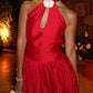 Halter-Neck Keyhole Gown With Flower Accent