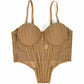 Sexy Mesh With Braces And Breast Pad Can Be Worn Outside Rhinestone Fishbone Plastic Bra