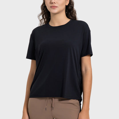 Women's Side Drawstring Yoga Clothes Casual Short Sleeve