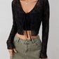 European And American Elegant Women's Transparent Mesh Flocking Front Lace-up Top