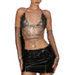Fishnet Rhinestone Sling Top Two-piece Stitching