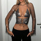 Fishnet Rhinestone Camisole Top Drawstring Vest