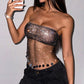 Strap Fishnet Rhinestone Top Tube Top