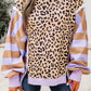 Purple Stripe Color Block Patchwork Leopard Casual Sweatshirt With Slits