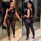 Women's Fashion Sexy Mesh See-through Irregular Top Two-piece Suit