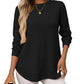European And American Loose Waffle Casual All-match T-shirt Knitted Long Sleeve
