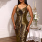 Female Solid Color Summer Sling Golden Party Dress