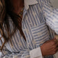 Women's French-style Elegant Blue And White Striped Long-sleeved Shirt
