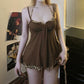 Sense Leopard Splicing Sling Niche Beaded Halter Tied Top