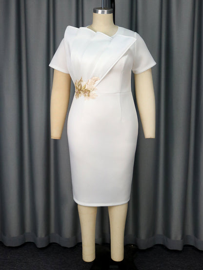 Embroidered Short Sleeve Banquet Party High Waist Dress