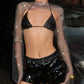 Top Stretch Rhinestone Fishnet Blouse Sling