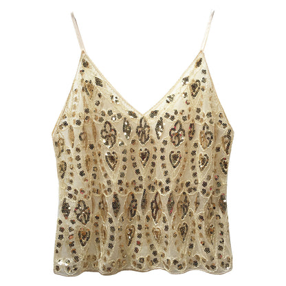 Heavy Embroidery Sequins Vest Shiny Small Sling