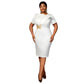 Embroidered Short Sleeve Banquet Party High Waist Dress