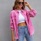 Distressed Denim Jacket Women's Long Sleeve Shirt Casual Lapel Coat With Raw Hem Details