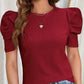Casual Solid Color Puff Sleeve Solid Round Neck T-shirt
