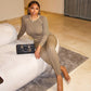 Women's Round Neck Long Sleeve Jumpsuit