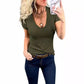 Summer New European And American Style Women Short Sleeve Deep V-neck Cotton Summer T-shirt