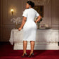 Embroidered Short Sleeve Banquet Party High Waist Dress
