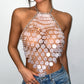 Fishnet Rhinestone Halter Spaghetti Straps Sequined Top