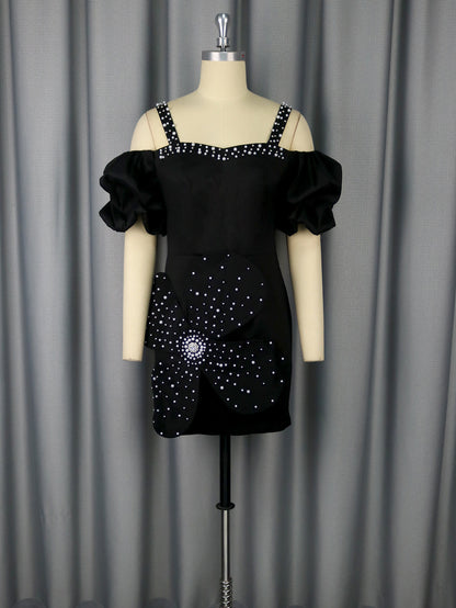 European And American Sexy Sling Puff Sleeve Dress