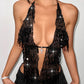 Halterneck With Suspenders Top Sequined Lace-up Tight Vest
