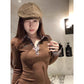 Polo Collar Long Sleeve Design Slim Fit Hot Girl Bottoming Shirt