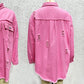 Distressed Denim Jacket Women's Long Sleeve Shirt Casual Lapel Coat With Raw Hem Details