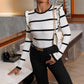 Casual Contrast Color Striped Crew Neck Long Sleeves Top
