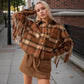 New French Style Retro Plaid Slit Opening Tassel Coat