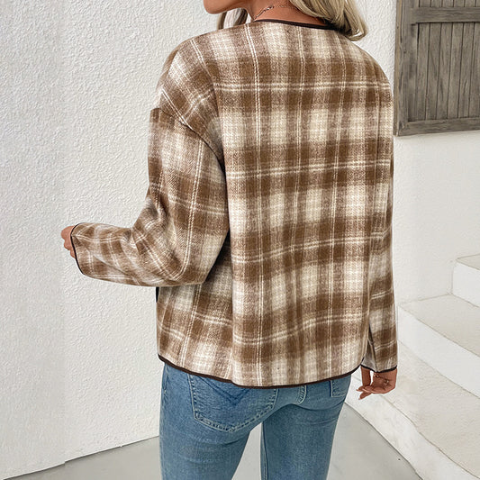Women's Plaid Jacket Casual Plaid Cardigan