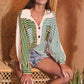 European And American Retro Street Idle Style Loose Striped Polo Shirt