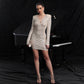 Sequin Nail Bubble Beads Front Chest Hollow Slim Slit Long Sleeve Dress