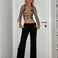 Fishnet Rhinestone Camisole Top Drawstring Vest