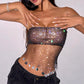 Strap Fishnet Rhinestone Top Tube Top
