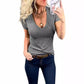 Summer New European And American Style Women Short Sleeve Deep V-neck Cotton Summer T-shirt