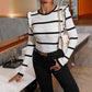Casual Contrast Color Striped Crew Neck Long Sleeves Top