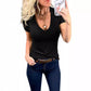 Summer New European And American Style Women Short Sleeve Deep V-neck Cotton Summer T-shirt