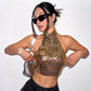 Leopard Print Vest Halter Sequin Sling Women