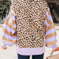 Purple Stripe Color Block Patchwork Leopard Casual Sweatshirt With Slits